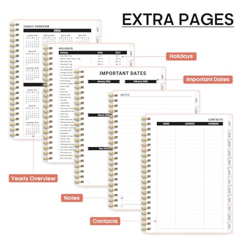 2026 Planner, Weekly and Monthly Calendar Planner, January 2026 - December 2026, Hardcover 2026 Calendar Book with Tabs For Women & Men, Inner Pocket, Spiral Bound, Perfect for Office Home School Supplies - A5 (6.3" x 8.5"), Pink