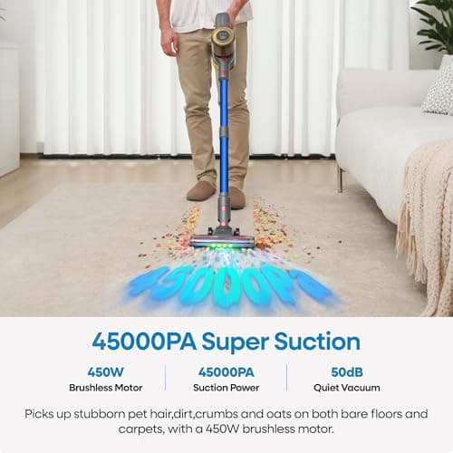 UNINELL HOME Cordless Vacuum Cleaner,45000Pa/450W Vacuum Cleaners for Home,60Mins Lightweight Stick Vacuum,Anti-Tangle & Wall Mount Charging,Vacuum Cordless for Hardwood Floor Carpet Pet Hair