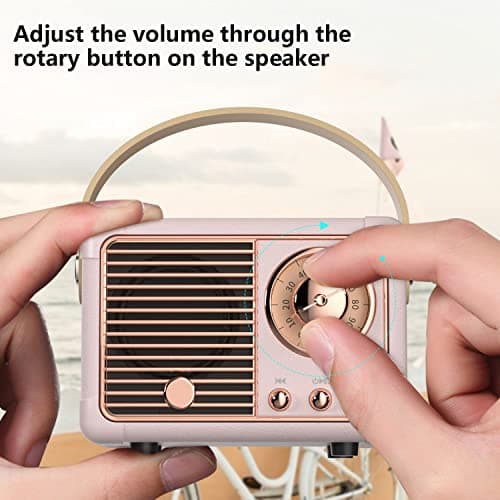 Retro Bluetooth Speaker, Portable Wireless Speaker with Crystal Clear Stereo Sound Rich Bass, Best Birthday Gifts Ideas for Women Teenage (Pink)