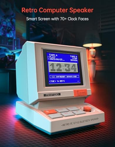 Bluetooth & USB Audio, Alarm/White Noise Clock, Desk Setup Gifts for Gaming Divoom MiniToo Retro PC-Style Computer Speaker, Pixel Screen with DIY Faces B0FRF3XGQ4