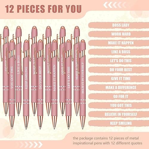 Rose Gold Funny Pens with Stylus Tip & Sayings for Back to School Essentials Home, Office, Teacher Supplies Zonon 12 Pcs Inspirational Pens, Motivational Ballpoint Pen Gifts for Women B0B4T388TH