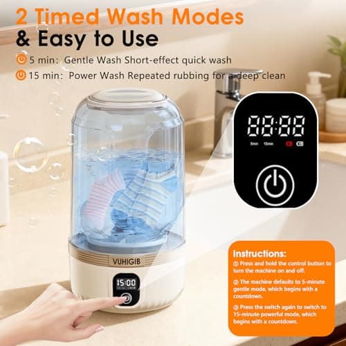 Portable Washing Machine, 7000mAh Rechargeable Wireless Washer with 10 PCS Clothespins Deep Cleans Baby Clothes Underwear Socks Delicates 1.5L Mini Washer for Travel Camping Dorm RV Apartment (Khaki)