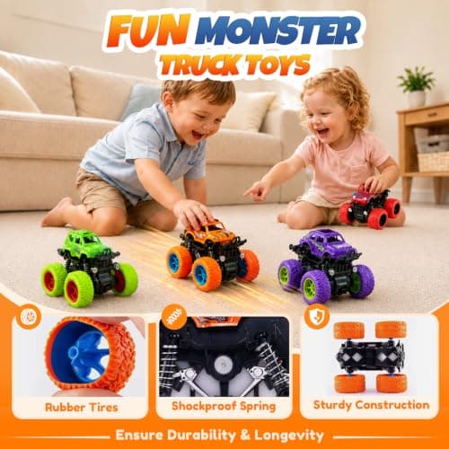 4 Pack Monster Trucks Toys for Boys 2 3 4 5 6 7 Year Old, Friction Powered Pull Back Car Toys for Toddlers Kids Ages 3-5 2-4 4-7, Best Birthday Christmas Party Gift for Boys and Toddlers B07SRZ87DF