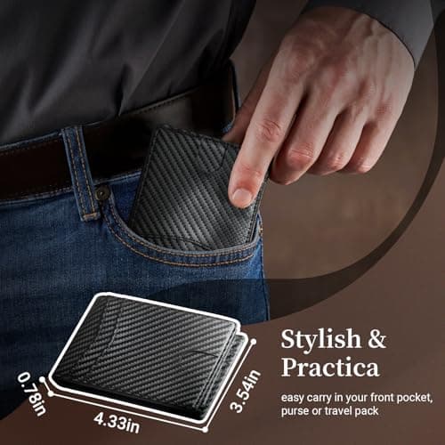 GNDR Wallet For Men RFID Blocking Leather Black Wallets Bifold Carbon Fiber Front Pocket Card Holder Mens Accessories With Gift Box