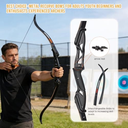 TOPARCHERY Archery 56" Takedown Hunting Recurve Bow Metal Riser Right Hand Longbow