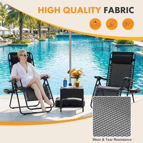 NEWBULIG Zero Gravity Chair Set of 2, Lounge Chair Folding Portable Adjustable Camping Reclining Chairs with Adjustable Pollow, Mesh Back, Cup Holder Trays Lawn Patio Chair for Pool Beach
