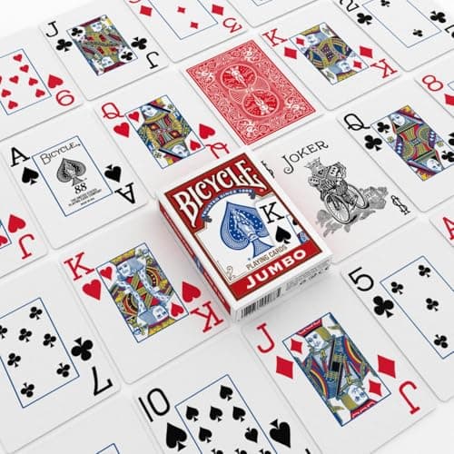 Bicycle Jumbo Index Playing Cards , 2 Pack Large Print Poker Size Deck of Cards for Easy Reading, Family Card Games, and Casino Play