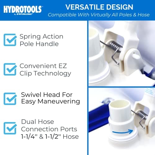 SWIMLINE HYDROTOOLS Manual Vacuum Head Attachment For Inground & Above Ground Pools |Weighted Flexible Swimming Pool Vac Head Rectangle Shape W/ Wheels| Swivel Hose 1-1/4 or 1-1/2’’| Clean 8150