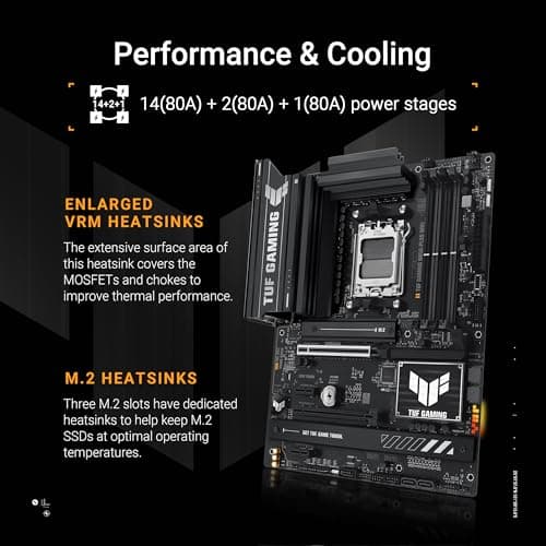 ASUS TUF Gaming B850-PLUS WiFi AMD AM5 B850 ATX Motherboard, 14+2+1 80A Stages, AI Ready, DDR5, PCIe 5.0, 3X M.2, Wi-Fi 7, 2.5Gb LAN, DisplayPort, HDMI™, USB 10Gbps & 20Gbps Type-C®, BIOS Flashback™