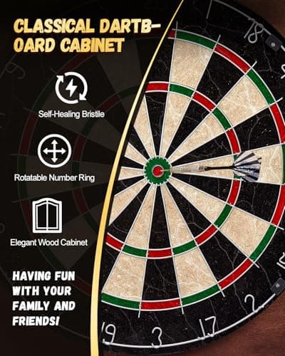Yirinatek Sisal Dart Board Cabinet Sets, Decorative Dart Boards for Adults [6*Steel Darts] - Wooden Dartboard Cabinet with Integrated Scoreboard for Family Game Rooms