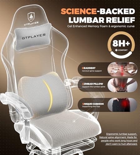 GTPLAYER Gaming Chair with Foot Rest & Pocket Spring Cushion, Ergonomic High Back Computer Desk Chair with Headrest & Lumbar Support for Back Pain Relief, Breathable Fabric, Mist-Blue