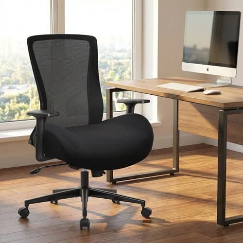 Big and Tall Home Office Desk Chair 500lb Capacity for Heavy People, Ergonomic Wide Mesh Desk Chair with Stepless Recline & Lock, 5.5" Thick Cushion, High Back, Adjustable Height & Armrests