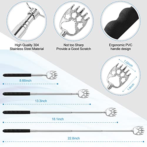 3 Pack Different Back Scratcher Metal Portable Telescoping with Rubber Handles, Extendable Back Massager Tool with Beautiful Box, Stocking Stuffers for Men Women Kids Adults (Black)