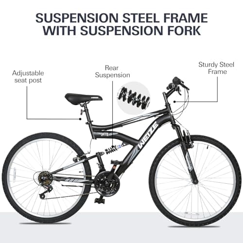 WEIZE Mountain Bike, 26/27.5 inch Outdoor Cycling Bike,18-Speed/High-Carbon Steel/Dual Full Suspension, Adjustable Ergonomic Seat for Men Women Adult, MTB Bicycle with Suspension Fork,Sleek Colors