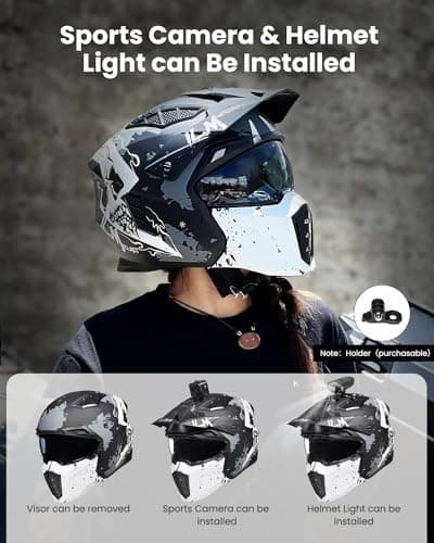 ILM Open Face Motorcycle 3/4 Half Helmet for Men and Women, Vintage Retro Helmet with Visor for Moped ATV Cruiser Scooter DOT Model Z302(Matte Skull,XX-Large)