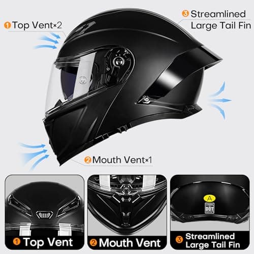 Motorcycle Helmet Bluetooth, DOT Approved Modular Motorcycle Helmets with Dual Visor, Flip Up Full Face Helmet for Adults Men Women