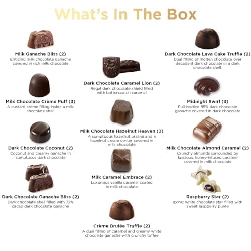 27 Chocolates Pack of Belgium Assorted Chocolate, Mothers Day Gift Basket and Holiday Celebrations, white, nuts, caramels Gourmet Chocolate Gift Box, 11.3 OZ B0DSYP3ZKY