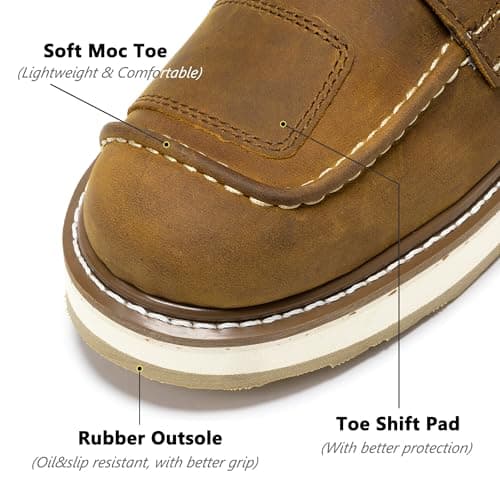 ROCKROOSTER Magnolia 6" Side-Zipper Wedge Boots for Men, Lightweight Soft Moc Toe Motorcycle Boots SAP309-Brown, SAP309BK-Black, SAP310-Black