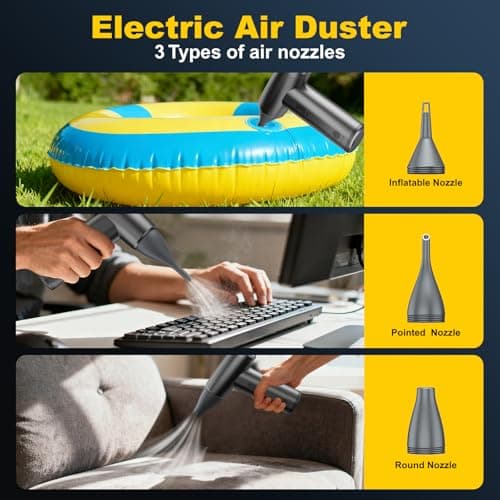 Metal Electric Compressed Air Duster, 300000RPM Brushless Motor with Stepless Speed, Rechargeable Cordless Mini Blower for Computer Keyboard Cleaning, Car Detailing, House and Outdoor Use(Black)