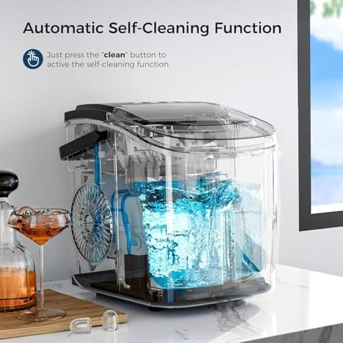 Kismile Ice Maker Countertop with 8 Bullet Ice in 6 Mins, Compact Countertop Design, Portable and Simple One-Touch Operation Efficient for Home/Office Use（Grey）