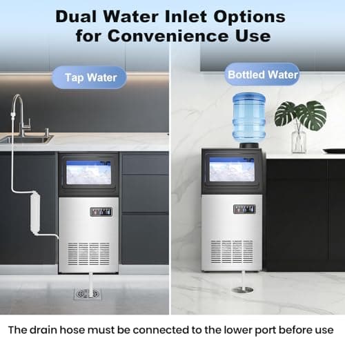 Nugget Ice Maker Machine Commercial, 80lbs/24h Undercounter Sonic Ice Machine with 20lbs Storage Bin & Dual Water Inlet, Chewable Pellet Ice for Restaurant Bar Home, Stainless Steel