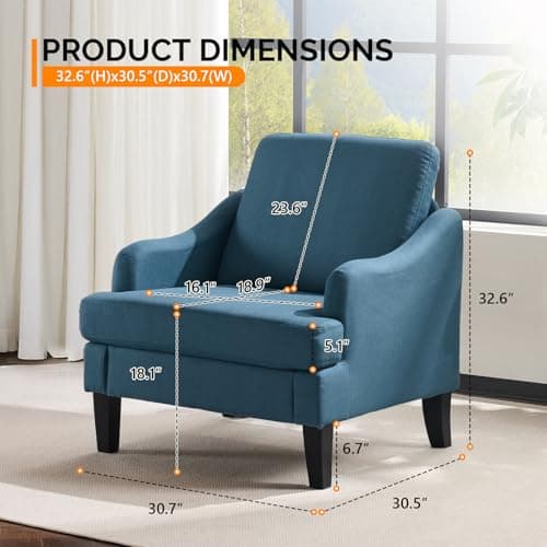 VINGLI Linen Fabric Accent Chair Navy Blue, Modern Upholstered Armchair, Comfy Sofa Chair Living Room Bedroom Furniture for Apartment