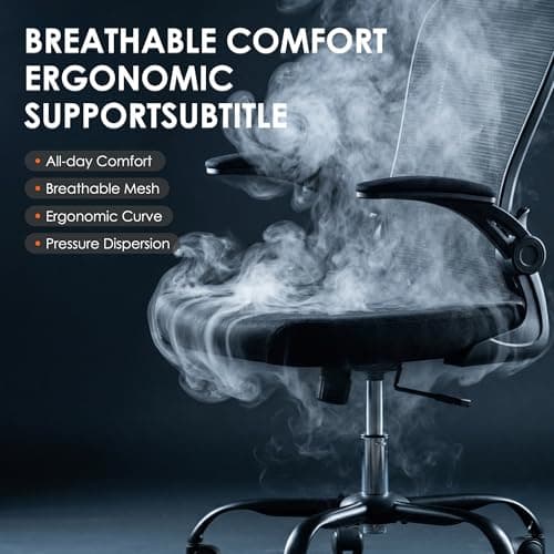 Ergonomic Office Chair, 300lbs High Back Breathable Mesh Desk Chair with Lumbar Support, Comfy Gaming Chair with Headrest and Flip-Up Arms, 360° Swivel Computer Task Chair for Home Office, Black