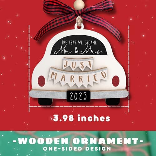 Pawzity Wedding Gifts - Mr and Mrs Gifts - Wedding Gift for Couples 2025, Bride - First Christmas Married Ornament 2025 - Bridal Shower Bride Gift for Newlywed - Wood Married Ornament​