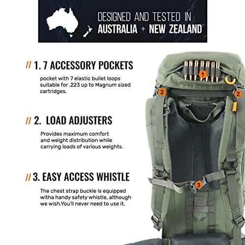 SPIKA Hunting Backpacks for Men, Meat Hauler Frame Pack with Rifle Holder, 40L/80L Extendable + Capacity for Bow Rifle Gun