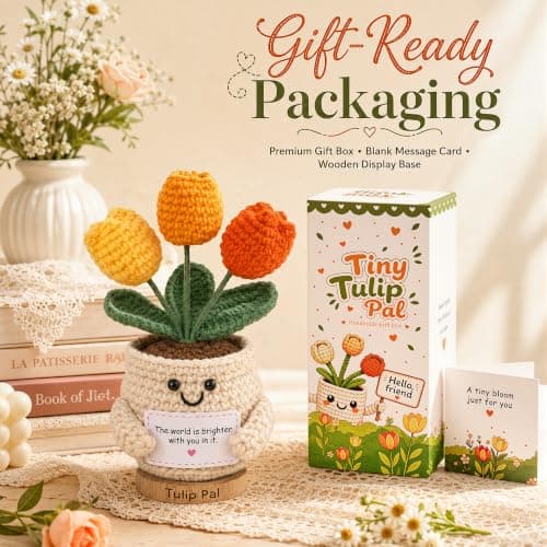 Positive Crochet, Appreciation Gifts for Coworkers, Employees, Boss, Friends, Nurses, Teachers, Retirement, Farewell (Orange) INSPRING Thank You Gifts for Women, Emotional Support Crochet Tulips Flower B0HC3DHJYS