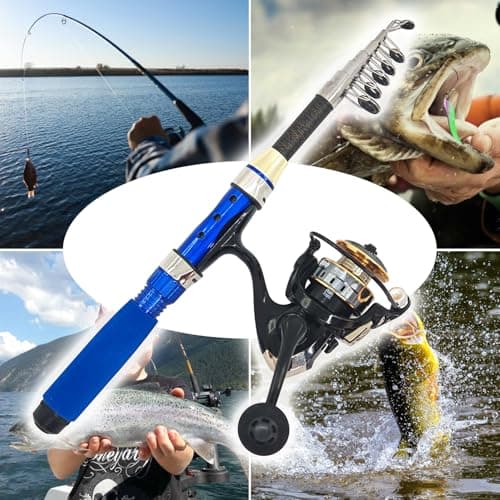 Portable 4.9Ft Telescopic Small Short Fishing Rod and Reel Combos, Shrink 13in Fishing Pole with Bag Line Hook Bait for All Season Fishing in Rivers, Lakes, Rafts, etc.
