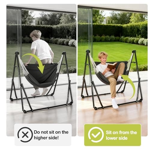2-in-1 Hammock & Swing Chair for Teens – Adjustable Folding Chair with Collapsible Steel Stand, Portable for Camping, Travel, Patio & Indoor Use, Includes Carrying Case, Supports 440 LBS