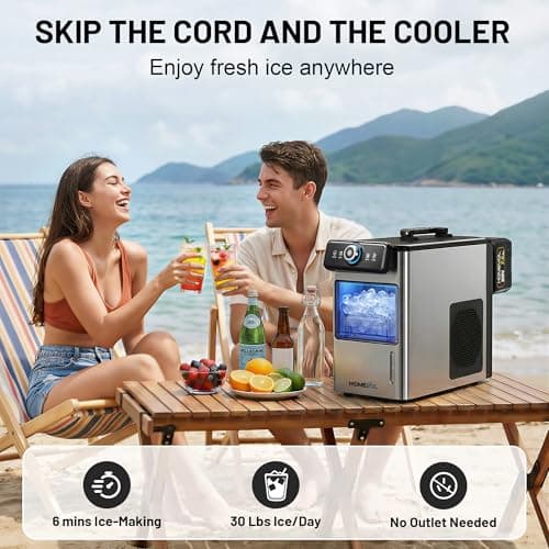 Cordless Rechargeable Battery Powered Ice Maker, 30Lbs/24H Portable Countertop Ice Machine with 2 × 20V Max 7.8Ah Battery and Charger, Self-Cleaning, 5.5H Max Runtime, Stainless Steel