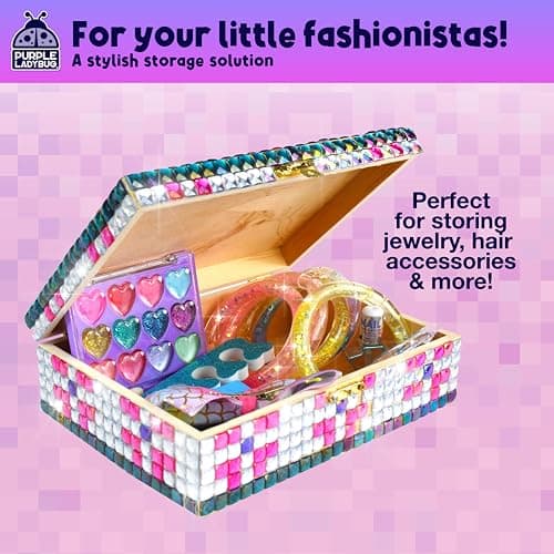 PURPLE LADYBUG DIY Jewelry Box Craft Kit for Girls Ages 4-12, Arts and Crafts for Kids, Creative Toys for Little Girls 6-8 Years Old, Birthday Gift for 5+ Year Old Girl, Mosaic Mermaid Unicorn Design