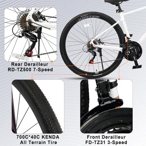 AVASTA Jupiter 700C Road Adult Step-Over Hybrid Cycling Bike Bicycle, Aluminum Frame, 21-Speed, Dual Disc Brakes, Multpile Colors for Men Woman Male Female