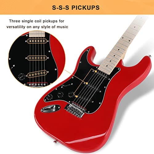 GLARRY Full Size Electric Guitar for Music Lover Beginner with 20W Amp and Accessories Pack Guitar Bag (RED, Left Handed 39")
