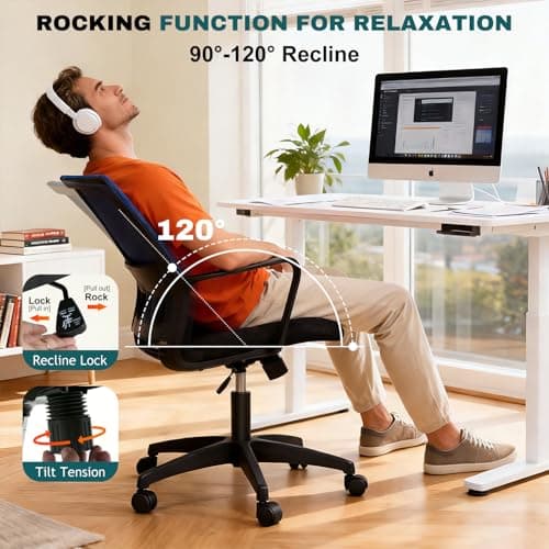 PayLessHere Gaming Chair Ergonomic Computer Chair Office Chair Video Game Chairs with Lumbar Support Desk Chair Armrest Mid Black Cushion Swivel Rolling Chair with Wheels for Home Office (Blue)