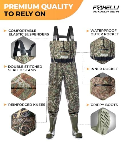 Foxelli Chest Waders – Waterproof 2-ply Nylon/PVC Camo Hunting Fishing Waders for Men and Women with Boots