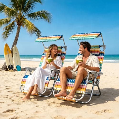 Suteck Zero Gravity Beach Chair with Canopy, Backpack Beach Chairs for Adults, Lightweight Adjustable Reclining Beach Chair with Shade, Folding Lay Flat Chair for Beach Poolside Outdoor