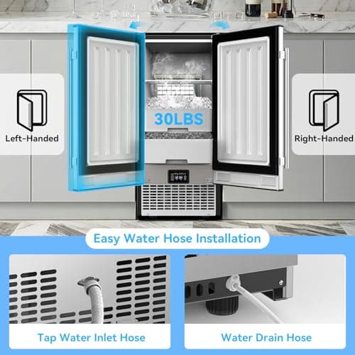 SOZT® Under Counter Ice Maker with Refrigerator Function, 120LBS/24H Commercial Ice Machine, No-Melt Ice Storage, 24H Timer & Self-Cleaning, Built-in/Freestanding for Home Bar Cafe Restaurant