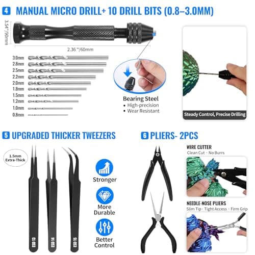 68Pcs 3D Printer Tools Kit with Storage Case, 3D Printer Accessories - Deburring Tool, 3D Printer Removing Scrapers, Metal Files, Brushes, Hand Drill, Tweezers, for Bambu Lab, Ender 3, Kobra, etc.