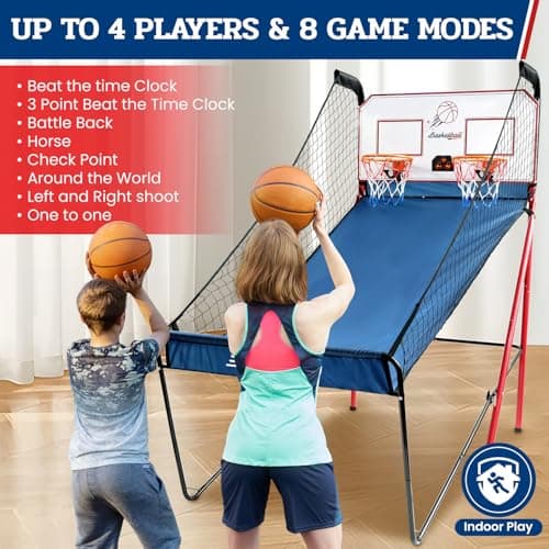 BAGAIL Basketball Arcade Game, Electronic Basketball Shooting Game with 8 Game Modes, Arcade Sounds, Foldable Frame, 4 Balls, Inflation Pump, Ideal Indoor Sport Games for All Players - Dual Shots