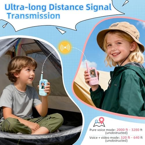 For Age 3-12 Year Old Boys Girls, HD Camera & Voice Changer, 2'' Screen, Outdoor Play Camping Hiking Family Games Video Walkie Talkies for Kids 2 Pack – Rechargeable Intercom Toys B0FZH1HXMB