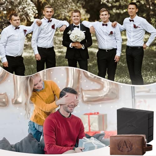 Unique Mens Toiletry Travel Bag Monogrammed Initial PU Leather Waterproof Shaving Bag for Toiletries Accessories Personalized Retirement Anniversary Thank You Gifts for Men Husband Him (R)