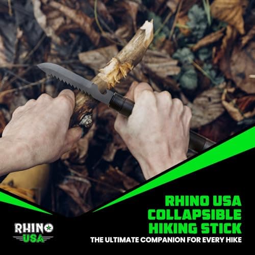 Rhino USA Tactical Hiking Stick with Integrated Survival Kit – Essential Camping Gear for Hiking & Trekking – Durable Tactical Gear for Outdoor Adventures