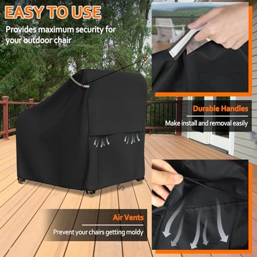 STARTWO Patio Outdoor Chair Covers, Outdoor Furniture Covers Waterproof adapter for Lawn Lounge Seat, Wicker, Swivel, Adirondack, Rocking Chairs, 1 Pack 32"L x 37" W x 36"H inch, Black