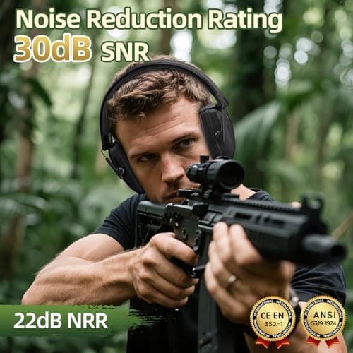Rechargeable Shooting Protection Earmuffs with 4X Sound Amplification, Automatic Noise Cancelling Headphones Electronic Ear Muffs Music Volume Adjustable Folding for Hunting Racing Mowing