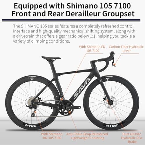 SAVADECK A7L Carbon Road Bike, T800 Carbon Fiber Frame 700C Racing Bicycle with Shimano 105 R7100 24 Speed Groupset and Hydraulic Disc Brake, Ultra-Light Carbon Bike for Man and Women