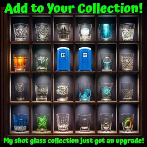 American Designed & Owned, Original Porta Potty Shot Glasses Gag Gift for Men, Top Choice for Number 2 Humor, Funny Shot Glass, White Elephant Gift, Secret Santa and Shot Glass Collectors