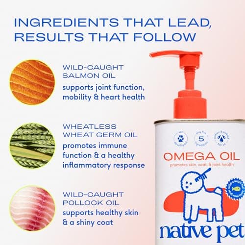 Native Pet Omega 3 Fish Oil for Dogs & Cats - Promotes Healthy Skin, Shiny Coat, & Strong Joints - Made with Wild Alaskan Salmon Oil for Dogs – Tasty, Fast-Absorbing Omega 3 6 9 Liquid Supplement- 8oz
